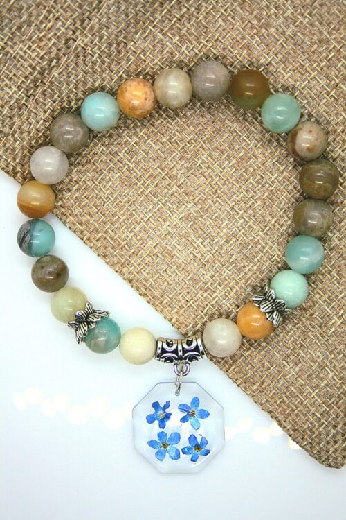 Bransoletka z kamieni naturalnych z niezapominajkami