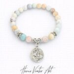 Bransoletka z kamieni amazonitu z różą (17 cm)