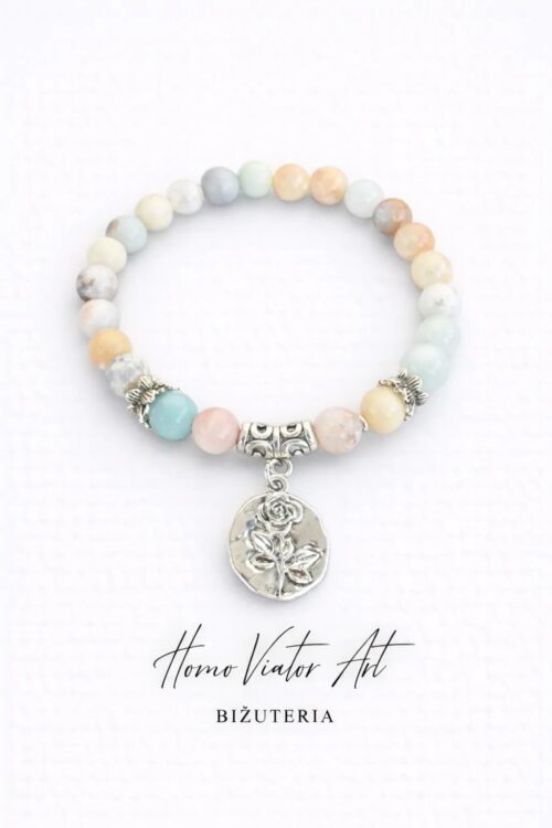 Bransoletka z kamieni amazonitu z różą (17 cm)