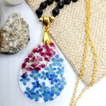 Naszyjnik z kamieni naturalnych z niezapominajkami i wrzosem