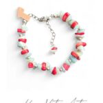 Bransoletka z kamieni naturalnych prehnitu i koralu czerwonego. 18 cm + przedłużka.