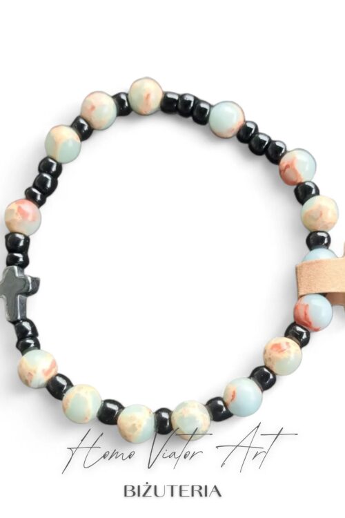 Różaniec z kamieni jaspisu blue sea #1.  18 cm