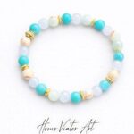 Bransoletka z turkusu, akwamarynu i jaspisu #2. 18 cm.