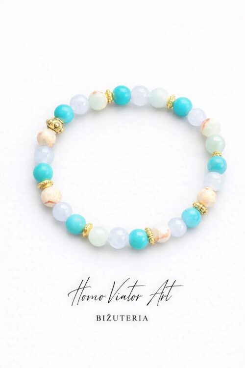 Bransoletka z turkusu, akwamarynu i jaspisu #2. 18 cm.