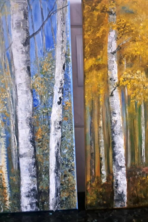 Dwa obrazy z brzozami