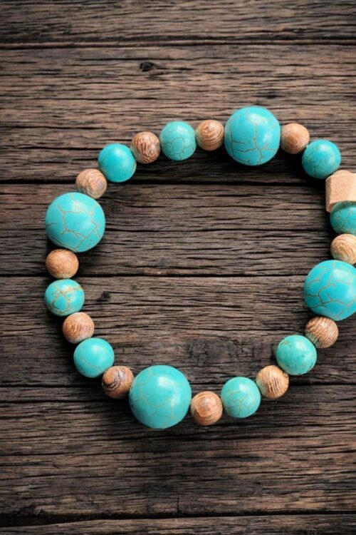 Bransoletka turkusowo-brązowa. 18,5 cm.