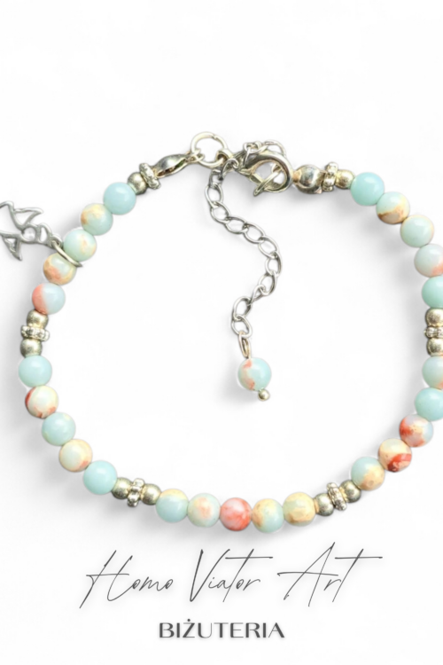 Bransoletka z kamieni amazonitu z aniołkiem.  17 cm + przedłużka