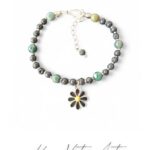 Bransoletka z lawy wulkanicznej I amfiboli - 19 cm + przedłużka.