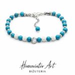 Bransoletka z kamieni turkusu, z perłą |   17,5 cm + przedłużka