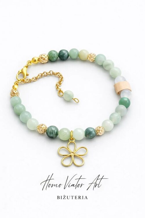 Bransoletka z zielonych amfiboli.  17 cm + przedłużka