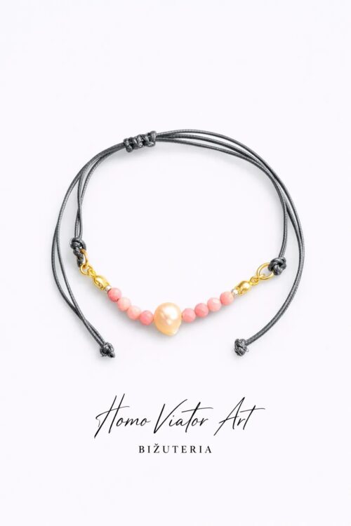 Bransoletka z perłą na regulowanym rzemyku