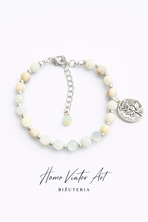 Bransoletka z amazonitu z różą | 20 cm + przedłużka