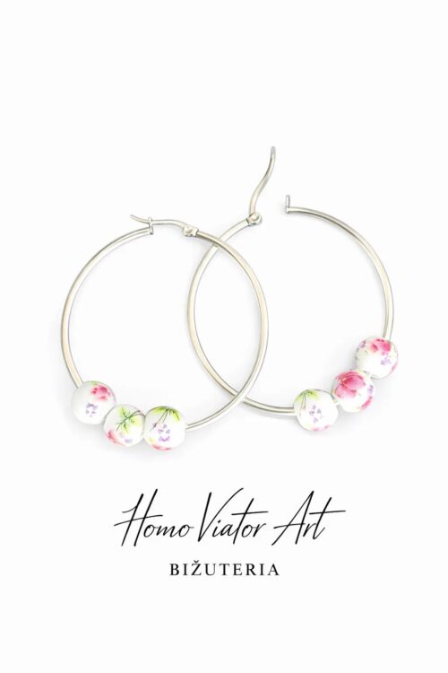 Kolczyki koła z koralami - kolor srebra