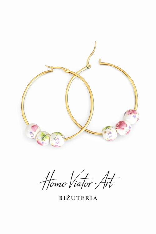 Kolczyki koła z koralami - kolor złota