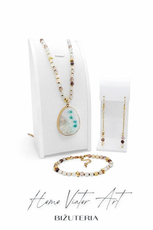 Komplet z kwarcu - wisior + bransoletka i kolczyki