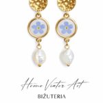 Kolczyki z niezapominajkami i perłami słodkowodnymi