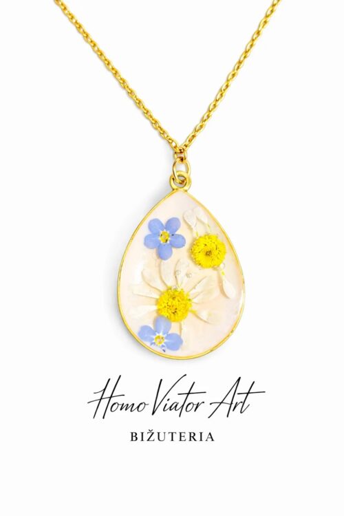 Naszyjnik z niezapominajkami i rumiankiem