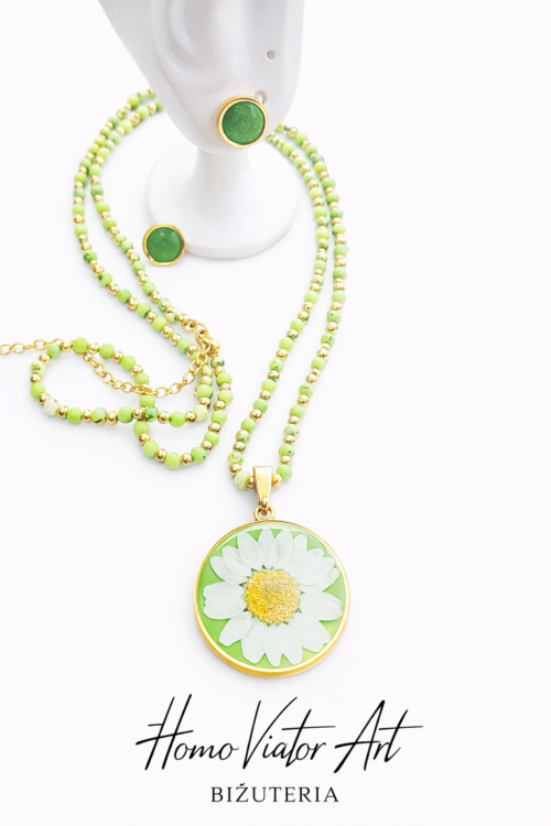 Komplet z margaretką - naszyjnik i sztyfty