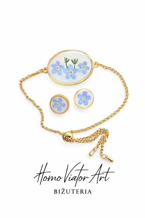 Komplet z niezapominajkami – bransoletka i kolczyki