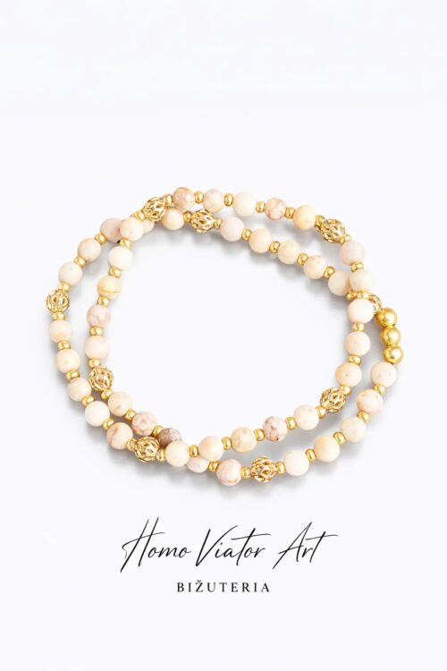 Podwójna bransoletka z jaspisu w złotym wykończeniu | 16 cm