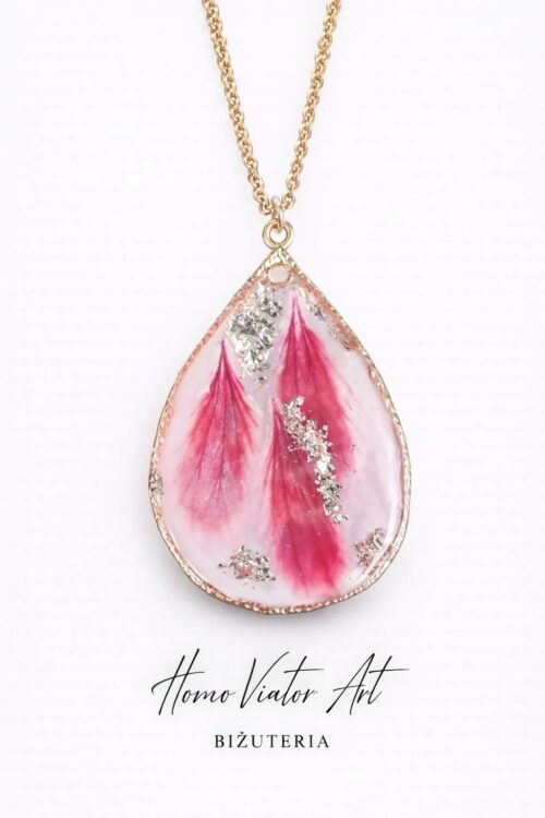 Naszyjnik z płatkami pelargonii angielskiej | 58 cm