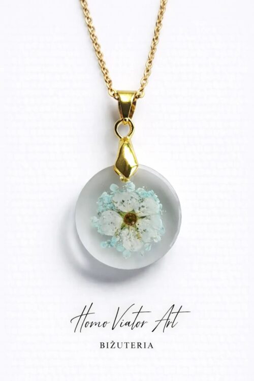 Naszyjnik z żywicy | Dzika marchew i kwiat poziomki