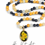 Naszyjnik z topazem i onyksami | 47 cm + przedłużka