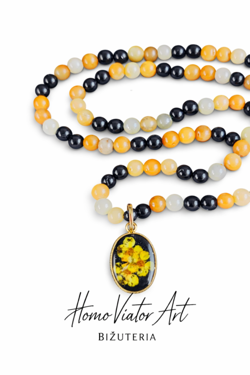 Naszyjnik z topazem i onyksami | 47 cm + przedłużka