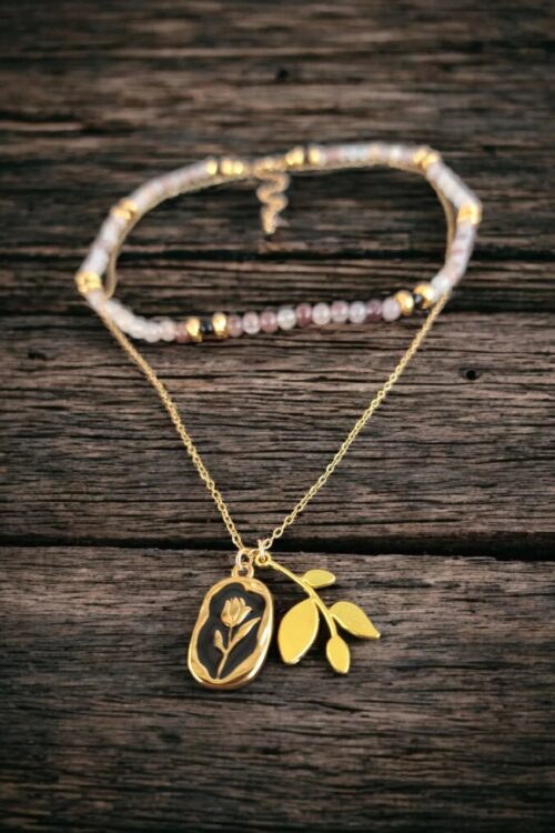 Choker z kwarcu i onyksu – z zawieszką w stylu vintage