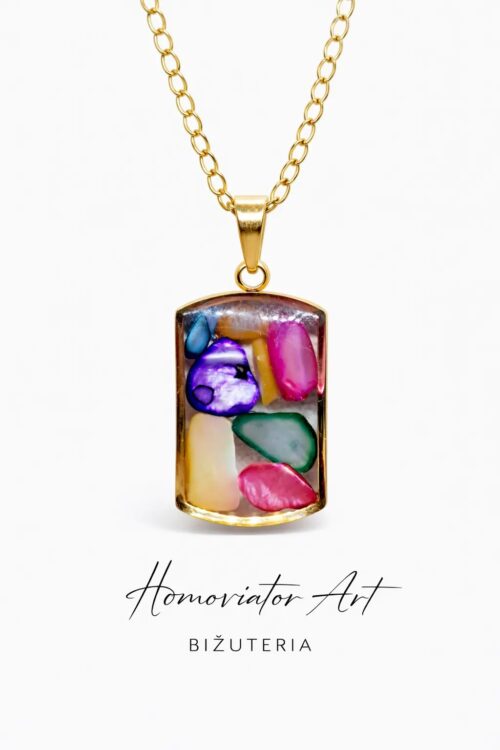 Naszyjnik z barwioną muszlą w żywicy | Kolorowa mozaika | 50 cm
