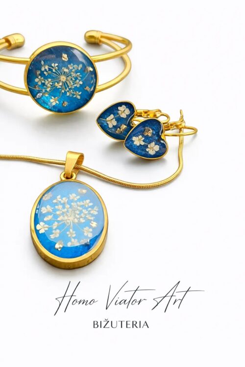 Komplet biżuterii z dziką marchwią w żywicy | 55 cm