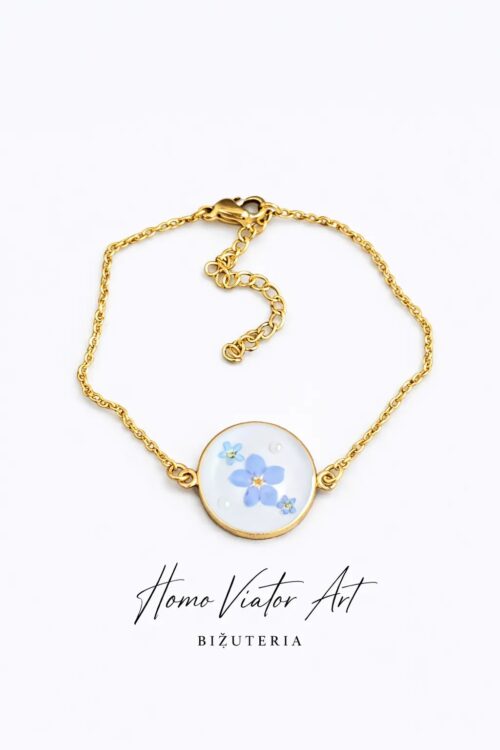 Bransoletka z niezapominajkami w żywicy | 17 cm + przedłużka