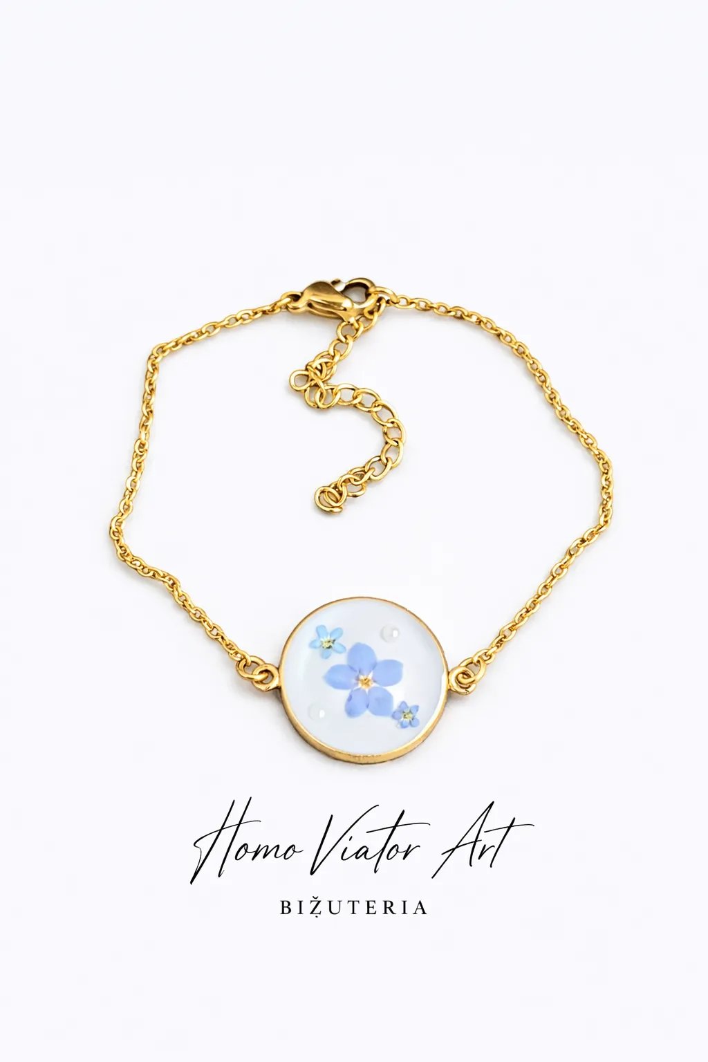 Bransoletka z niezapominajkami w żywicy | 17 cm + przedłużka