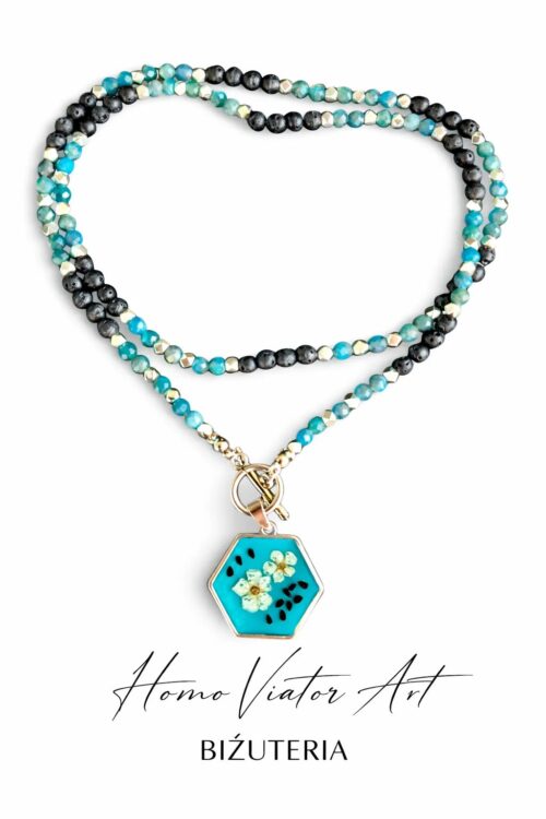 Naszyjnik z apatytu i lawy wulkanicznej | 62 cm