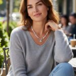 Naszyjnik z morganitu i stali szlachetnej | 50 cm