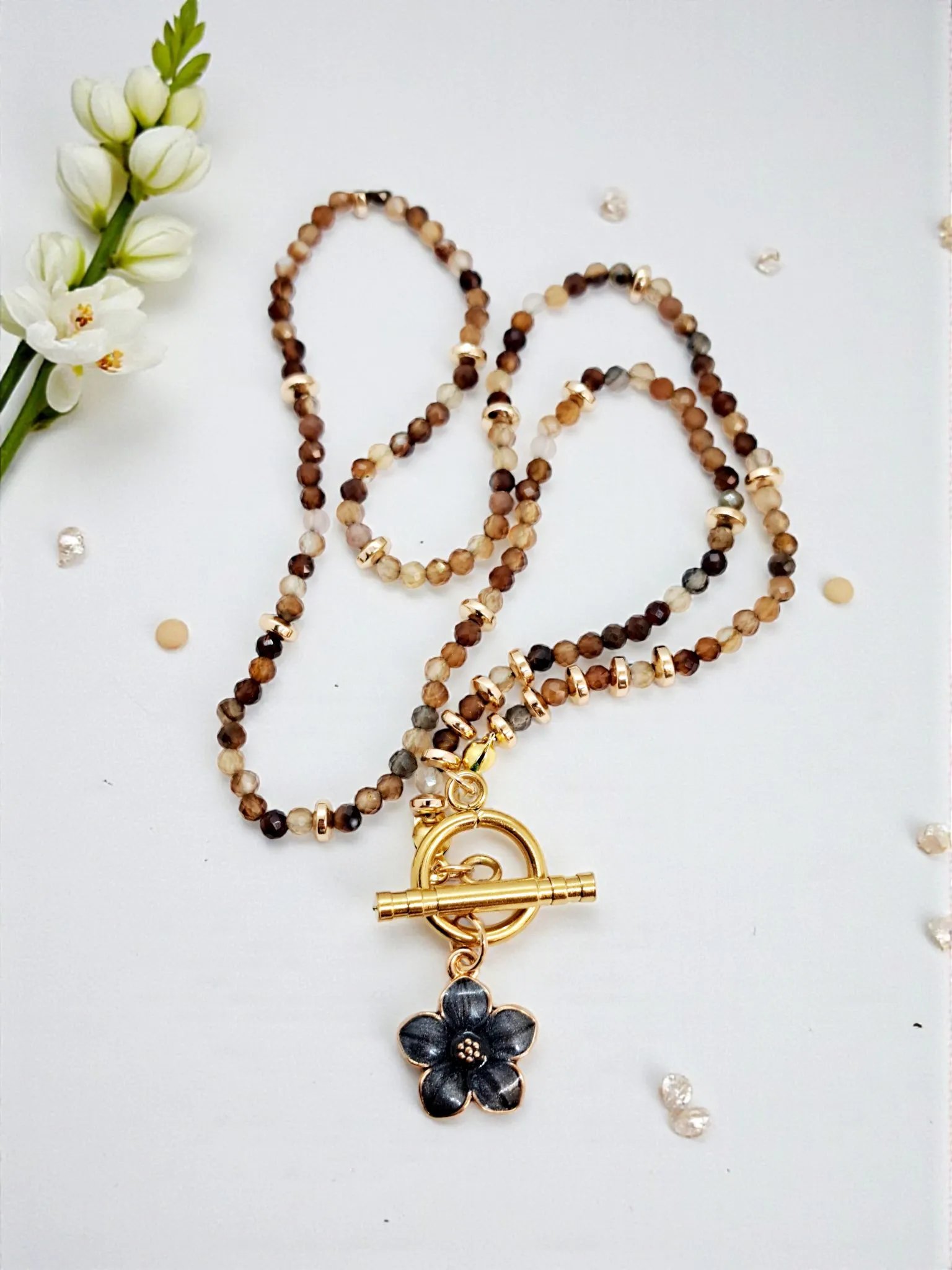 Chocker z kamieni agatu w kolorze kawy - obrazek 2