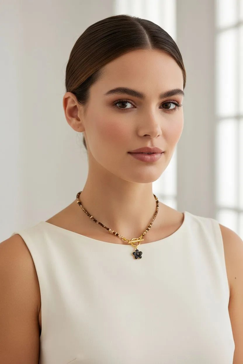 Chocker z kamieni agatu w kolorze kawy - obrazek 5