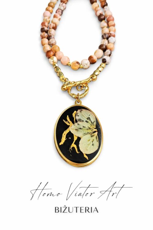 Naszyjnik z jaspisu i zawieszką z kwiatem hortensji | 76 cm