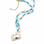 Choker z pereł i akwamarynu z sercem | 44,5 cm