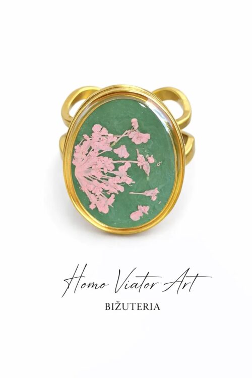 Pierścionek z różową dziką marchwią - kolor złota