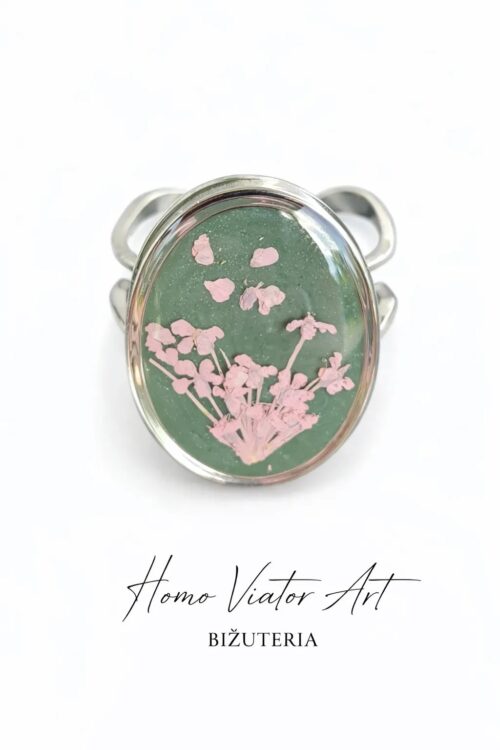 Pierścionek z różową dziką marchwią - kolor srebra