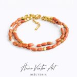 Podwójna bransoletka z piasku pustyni i pereł | 17 cm + przedłużka