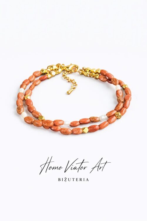 Podwójna bransoletka z piasku pustyni i pereł | 17 cm + przedłużka