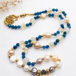 Choker z pereł i akwamarynu z sercem | 44,5 cm