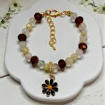 Bransoletka z naturalnych kamieni – jaspis, cytryn i szkło | 16 cm + przedłużka