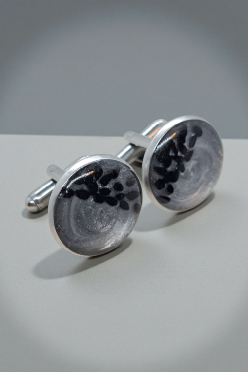 Spinki do mankietów z żywicą – szare, eleganckie