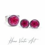 Komplet biżuterii z suszonym kwiatem – pierścionek i kolczyki