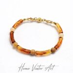 Bransoletka z jaspisem i bursztynowymi koralikami | 20 cm