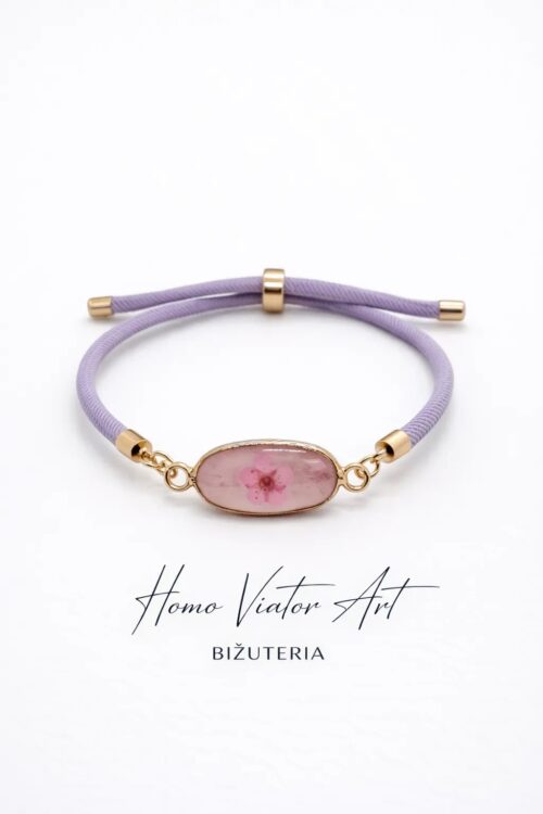 Regulowana bransoletka z różowym kwarcem i suszonym kwiatem