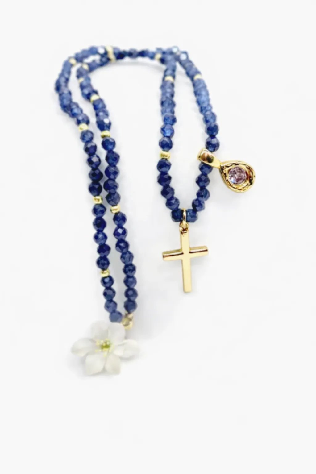 Choker z agatu z krzyżykiem i kryształem | 47,5 cm. - obrazek 2